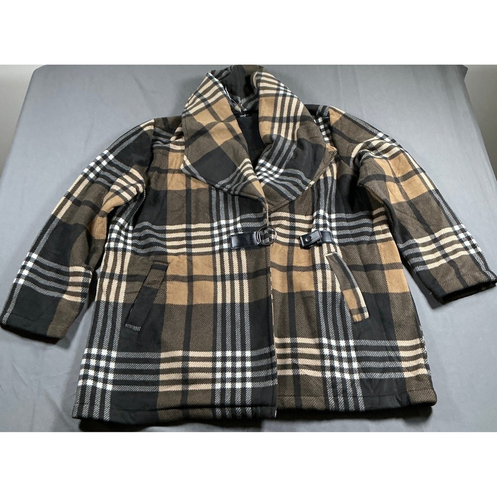 Ellen Reyes Woman Plaid Fleece Jacket Brown Black Buckle Closure Size 3X